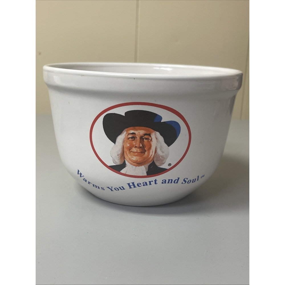 Quaker Oats Cereal Oatmeal Bowl, "Warms Your Heart and Soul", Vintage 1999 White